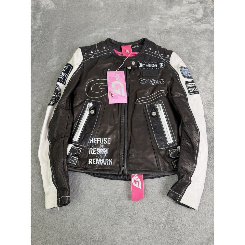 Hein Gericke Super G Psycho Leather Jacket Women's Size Small Black NWT Y2K